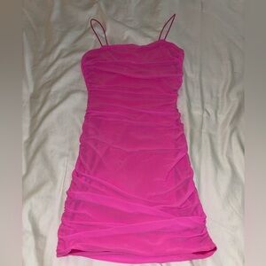 BRIGHT PINK FITTED PRINCESS POLLY DRESS WITH OPEN SLIT ON BACK